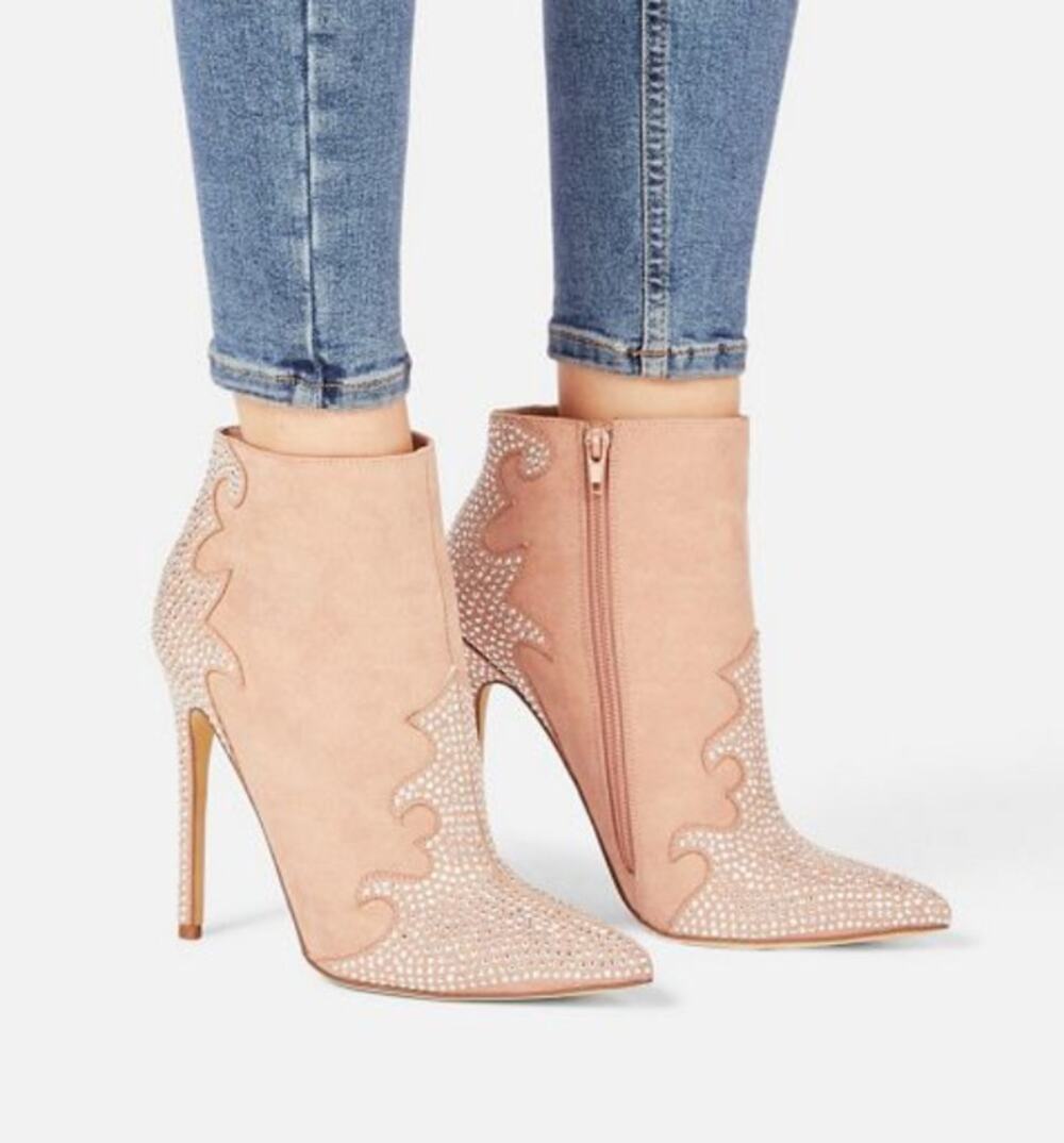 JustFab Pink Blush Southern Girl Rhinestone Stiletto Bootie Size 8